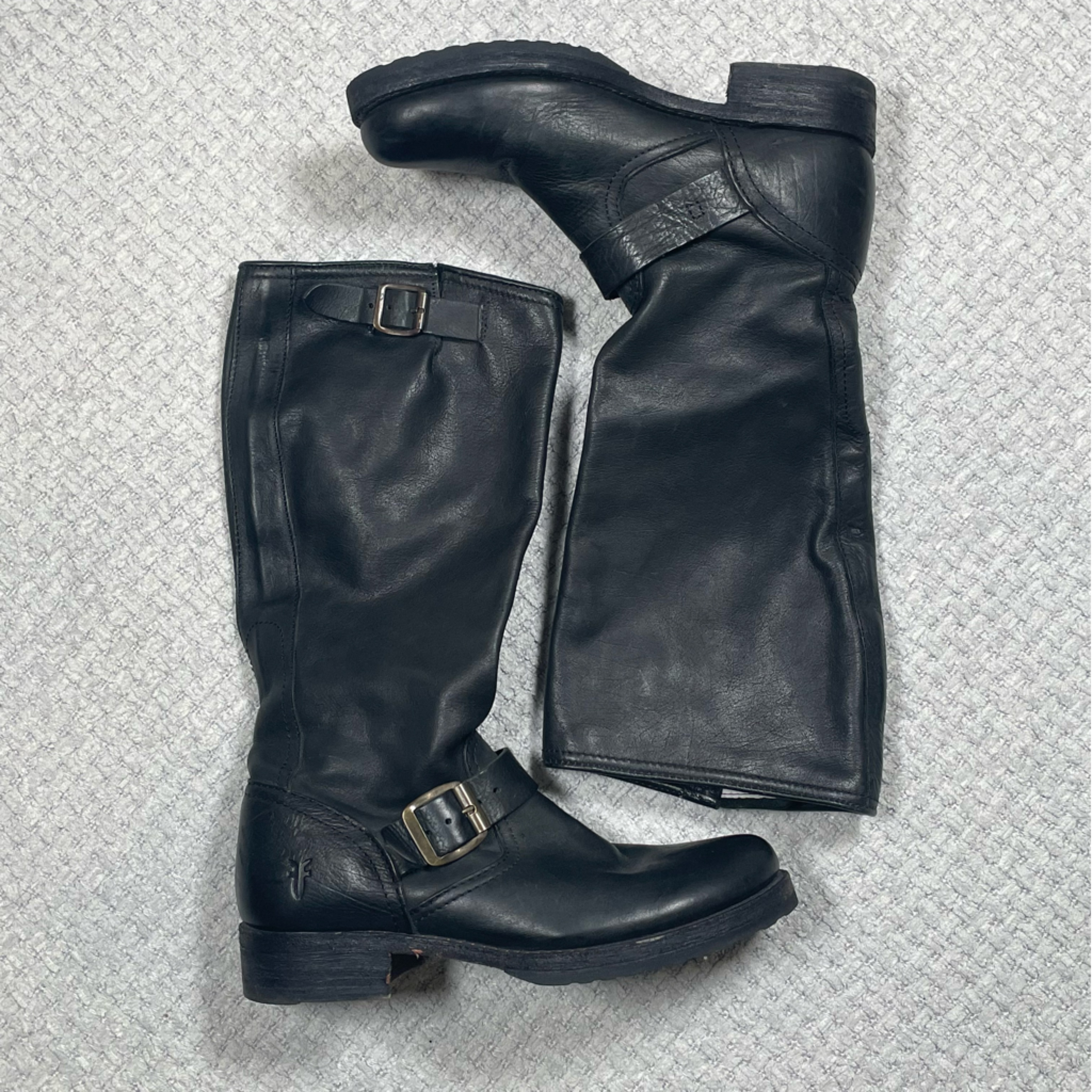 Frye Veronica 77605 Black Leather Boot Tall Pull Riding Slouch Buckle Size 8b